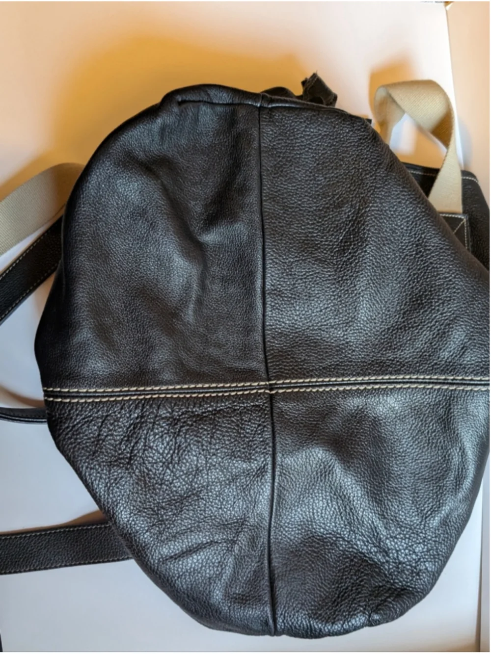 Roots Large Black Leather Shoulder Bag with Canvas Straps